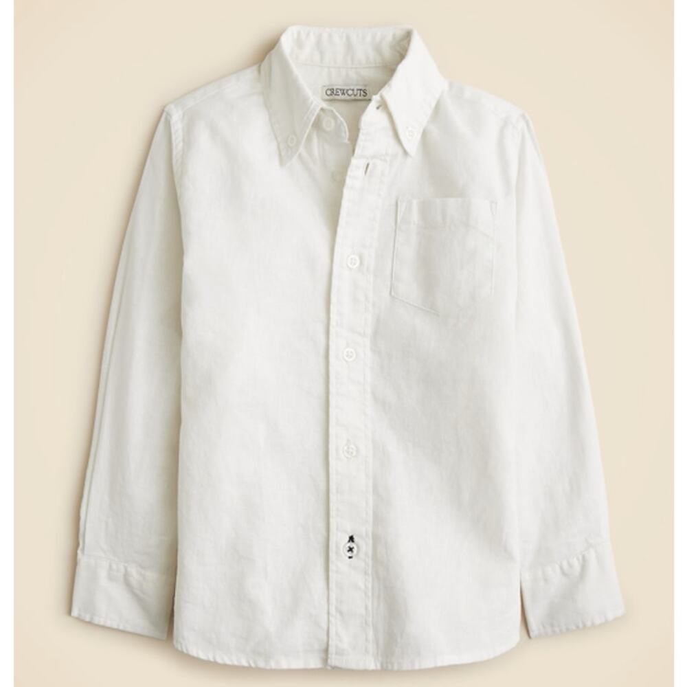 Crewcuts J.Crew Button Down Shirt Boys 12 White Linen Blend Long Sleeve Collared